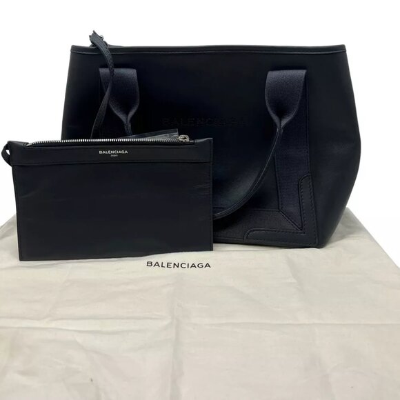 BALENCIAGA Navy Cabas Hand Bag Gray Leather - Picture 1 of 12